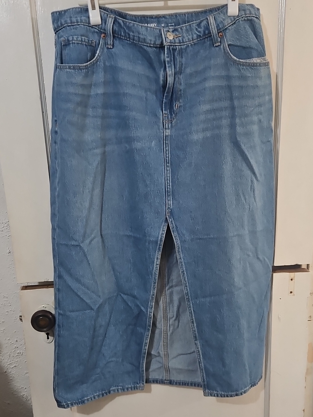Old Navy Light Blue Denim Straight Skirt with Front Slit Women's 16